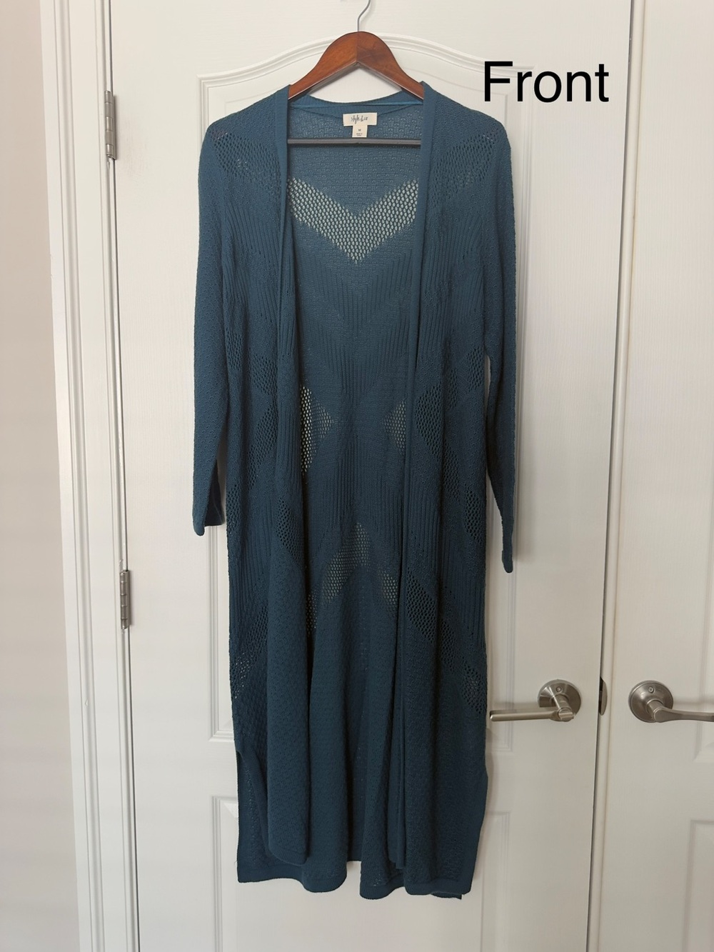 Style & Co. Teal Open-Front Long Knit Cardigan Size: M